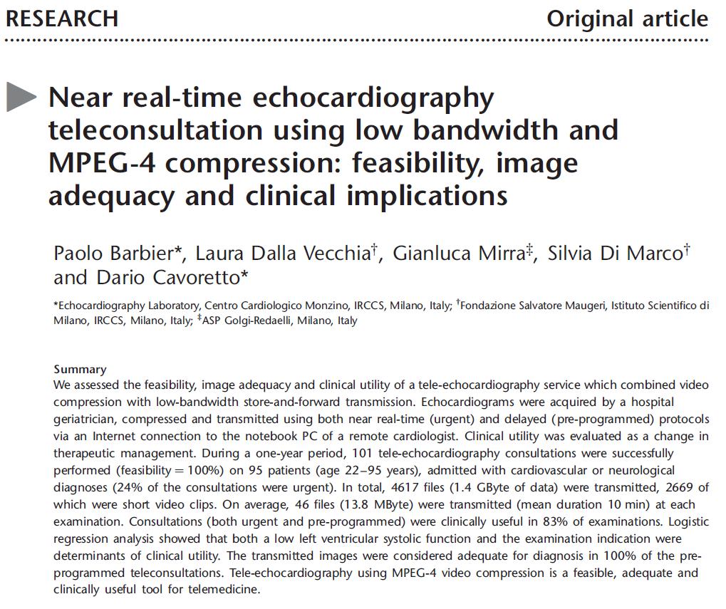 2012_Near real-time echocardiography teleconsultation using low bandwidth and MPEG-4 compression: feasibility, image adequacy and clinical implications_J Telemed Telecare.