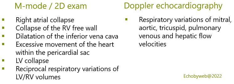 Table 4. M-mode, 2D and Doppler echocardiographic signs of pericardial tamponade. 